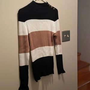 Exclusive INC lightweight mock turtleneck earthtones & classic black and cream